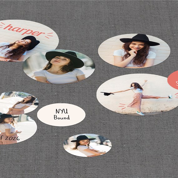 graduation confetti design with photo placeholders and text