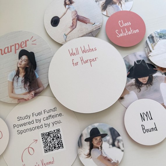 circular cards with text and images, photo placeholder