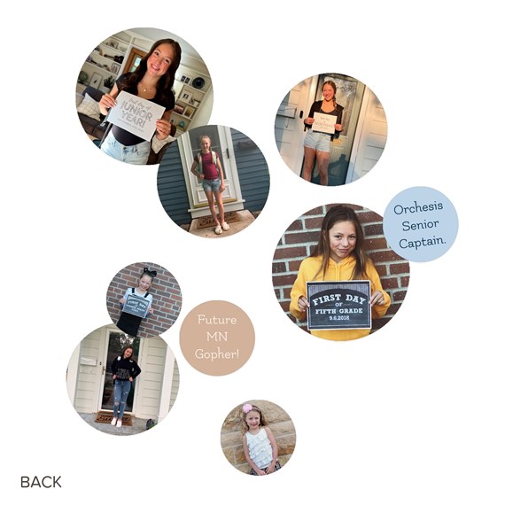 photo placeholders with circular frames and school year signs