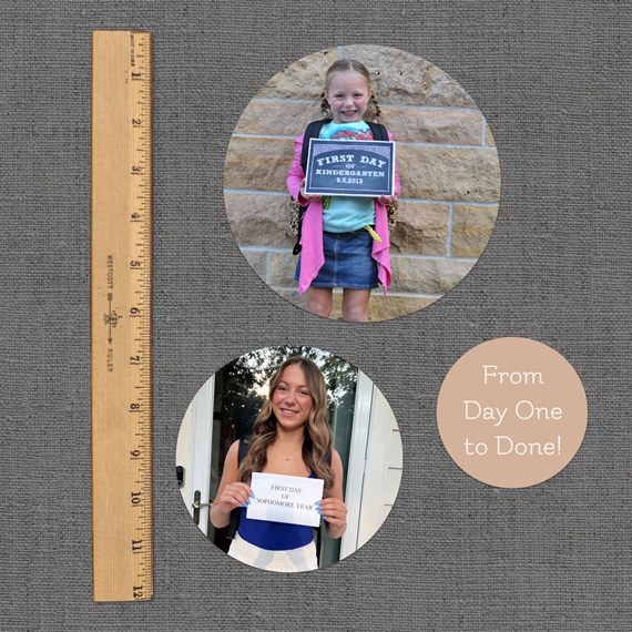 two photo placeholders, decorative text, gray background