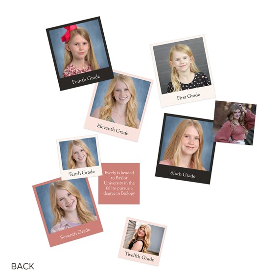 photo frames with school pictures labeled by grade levels