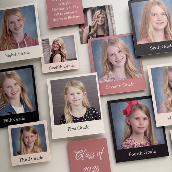 collage of school pictures with grade labels and class of 2026 caption