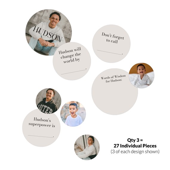 collection of circular cards with text areas and photo placeholders