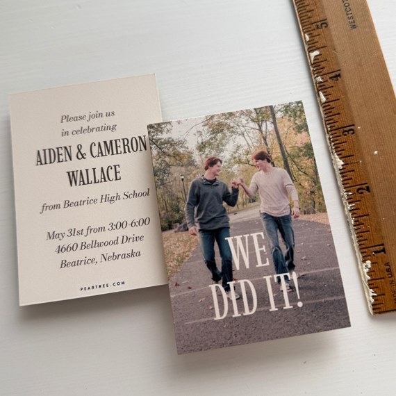 mini graduation invitation with photo placeholder and celebratory text