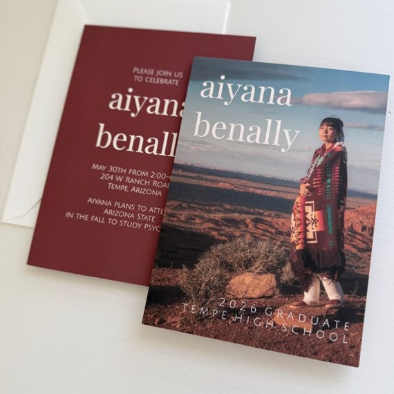 graduation announcement with photo area and maroon border