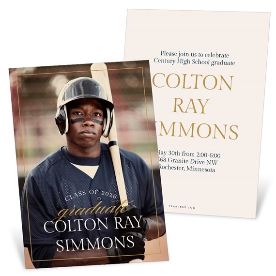 graduation invitation with photo area and gold accents