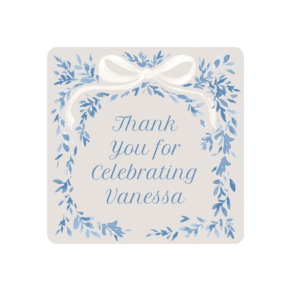 decorative sticker with leaves and bow, customizable text area