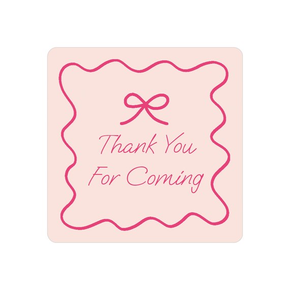 pink scalloped border sticker with thank you message