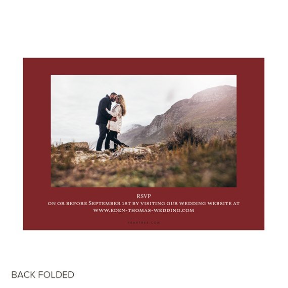 photo placeholder with burgundy border and RSVP text