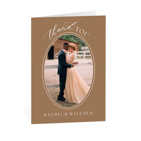 thank you card with oval photo placeholder