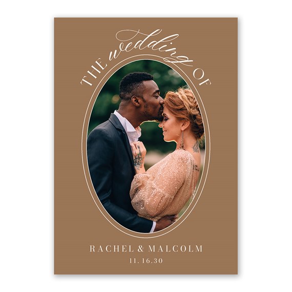 oval photo placeholder with decorative text