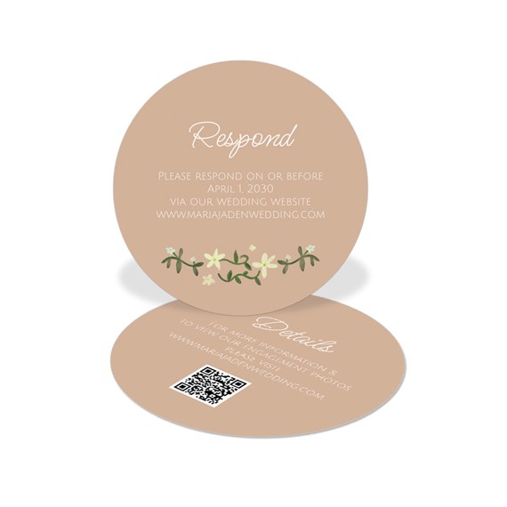 circular wedding insert card with floral design and text