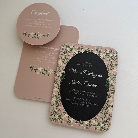 wedding invitation with floral design and RSVP card