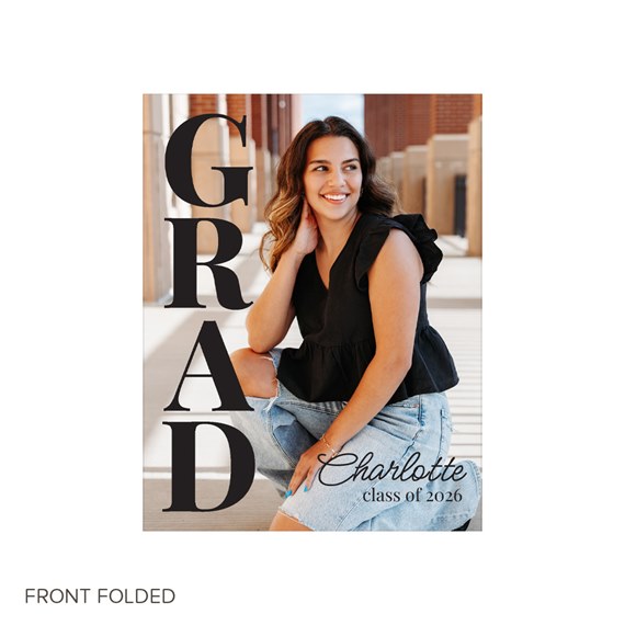 graduation announcement with photo area and text