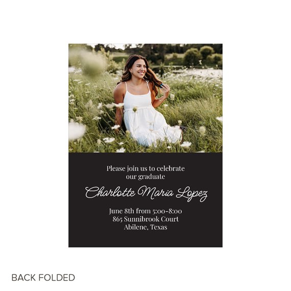 photo placeholder with black text area for graduation announcement