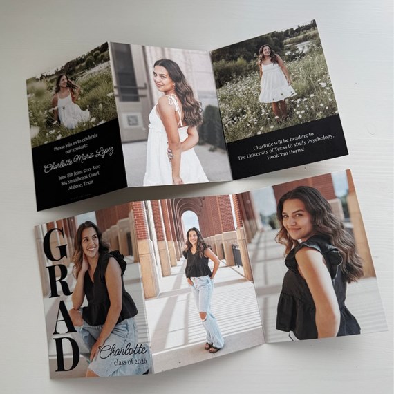 graduation announcement with photo areas and text