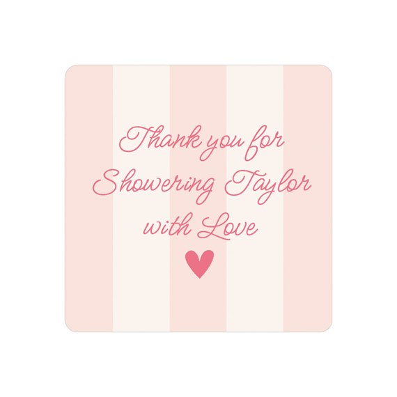 light pink and white striped sticker with text and heart