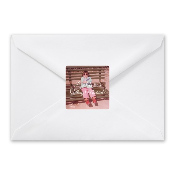 white envelope with photo placeholder and text