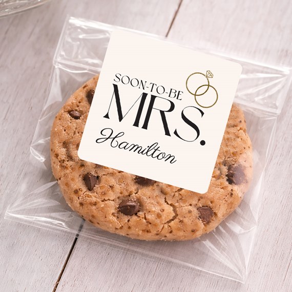 sticker with text and rings on cookie bag