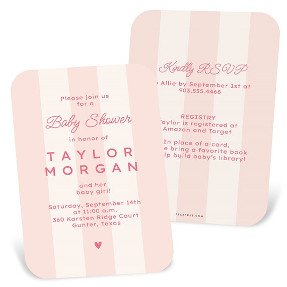 baby shower invitations with pink stripes and text