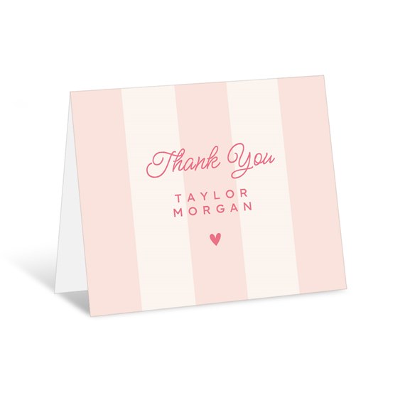 thank you card with pink and cream stripes, photo area