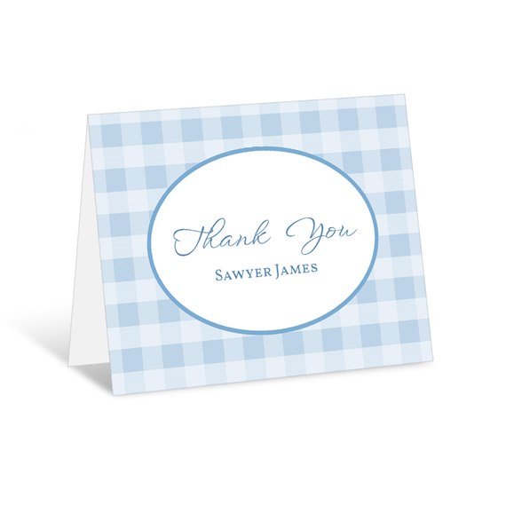 thank you card with gingham pattern and photo area