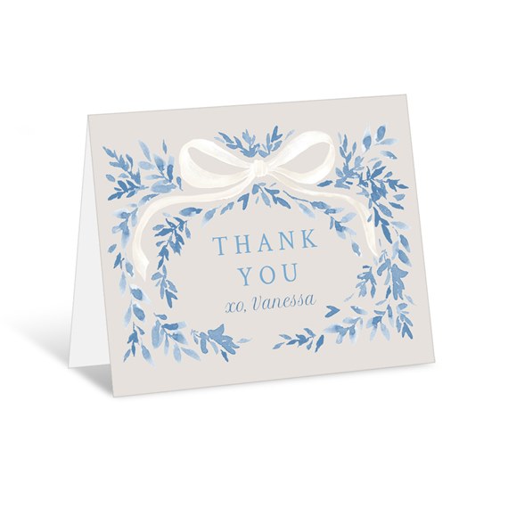 thank you card with floral wreath and bow