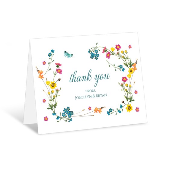 whimsical floral thank you card with butterfly