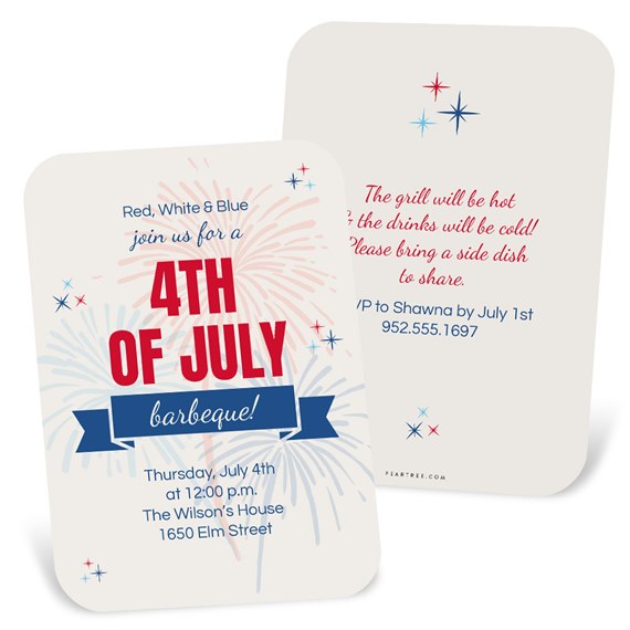 4th of July party invitation with fireworks and customizable text area