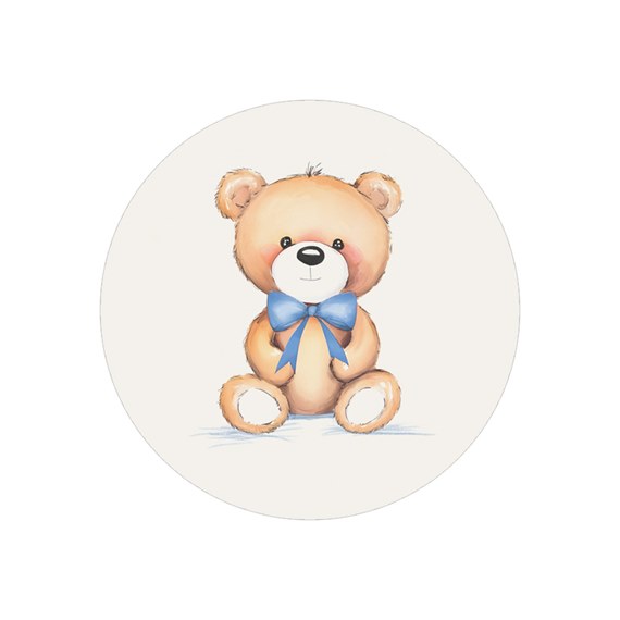 illustrated teddy bear with blue bow