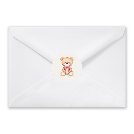white envelope with bear illustration seal
