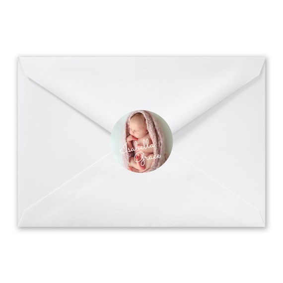 white envelope with circular seal and customizable text area