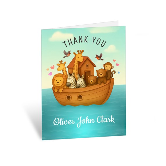 thank you card with animals on a boat and customizable text area