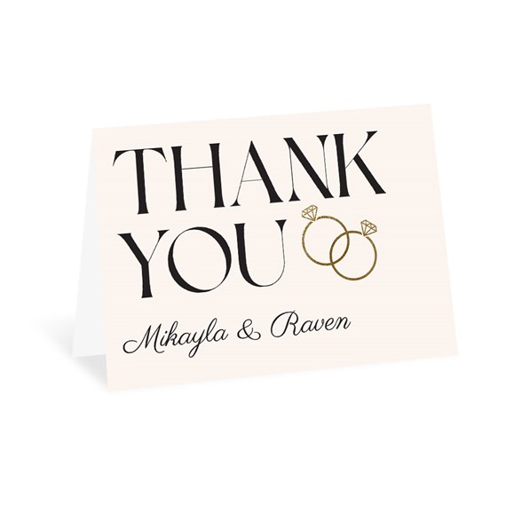 thank you card with wedding rings and customizable text area