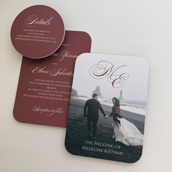 wedding invitation with photo area and details card