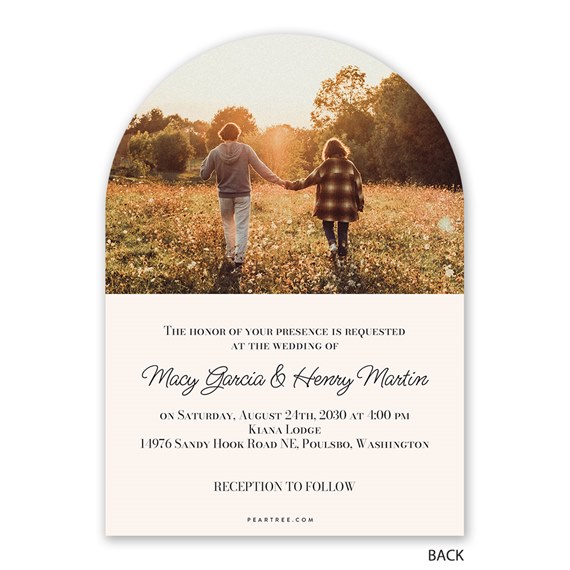 arch-shaped wedding invitation with photo area