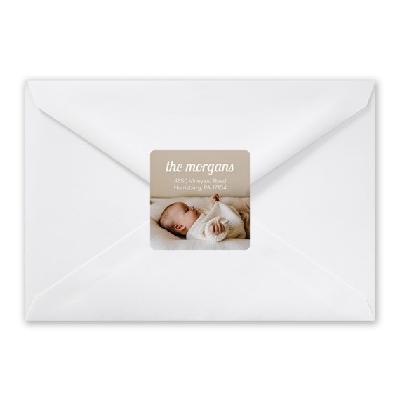 envelope with address label and photo area