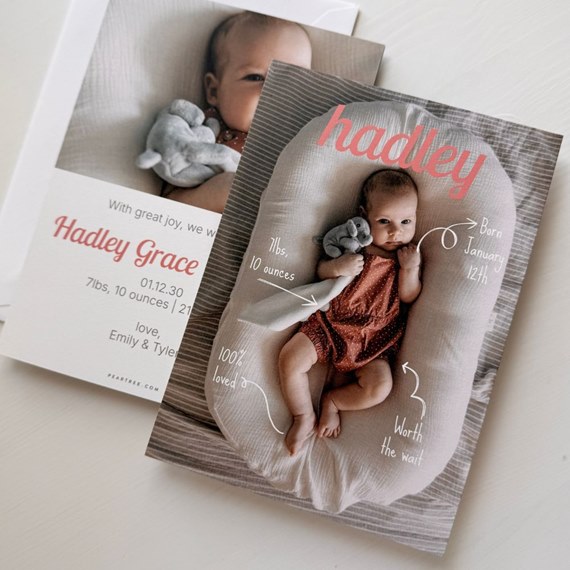 baby announcement card with photo area