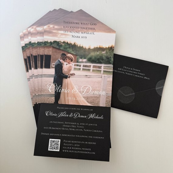 wedding invitation with photo placeholder and text details