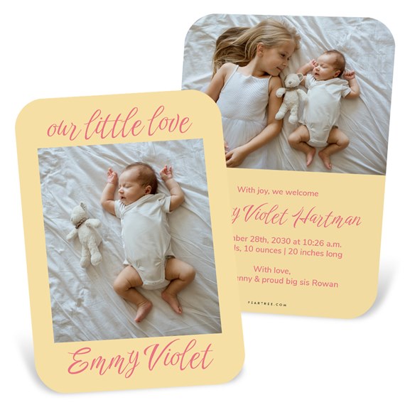 birth announcement with photo area and text