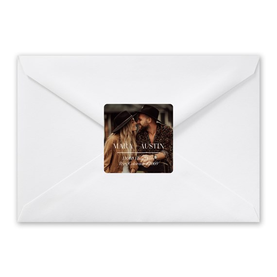 envelope with photo placeholder and printed address