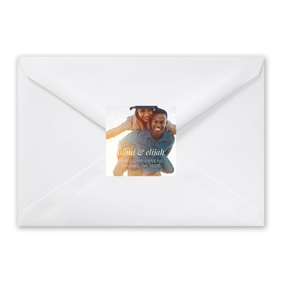 address label with photo placeholder on white envelope