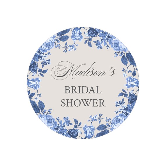 round floral bridal shower sticker with customizable text area