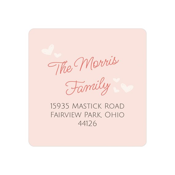 address label with hearts and customizable text area