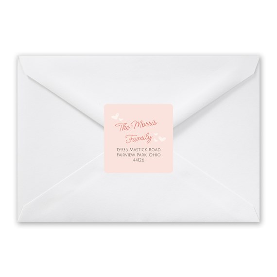 address label on white envelope with hearts