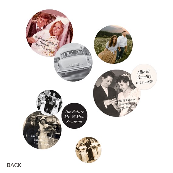 collage of circular photo placeholders with printed text