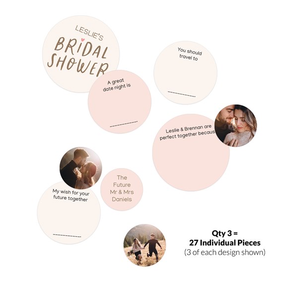bridal shower confetti with prompts and photo placeholders