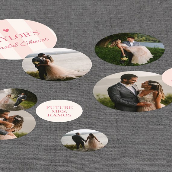 circular photo placeholders and text on gray background