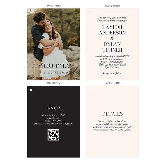 wedding invitation suite with photo placeholder and RSVP details