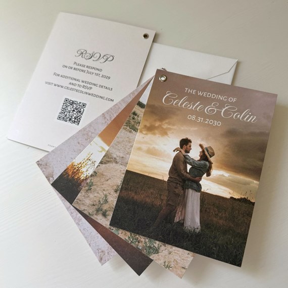 wedding invitation with photo area and layered cards
